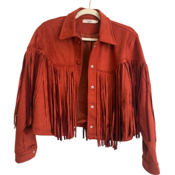 Nasty Gal | Daphnea Paris Rust Red Faux Suede Fringe Jacket Size Small - Picture 2 of 7